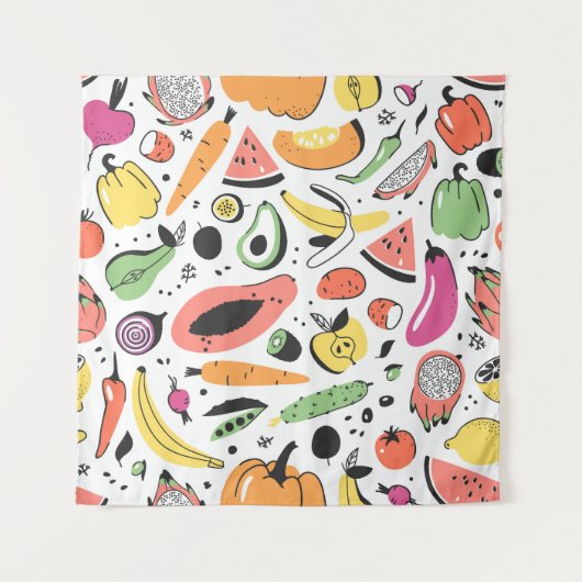 Obst, Gemüse, handgezeichnet. Wandteppich (Vorderseite)