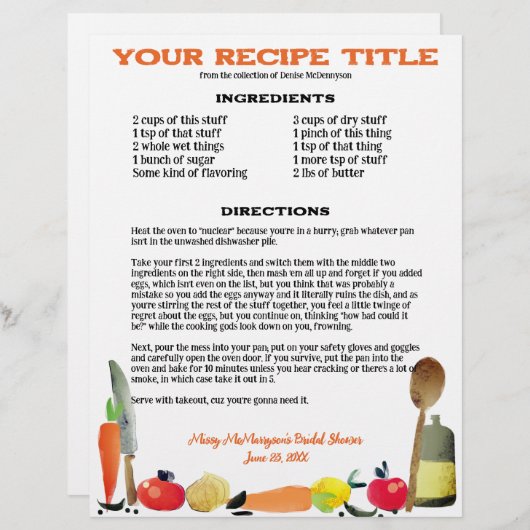 Obst Gemüseutensilien Rezeptionsmenü (Vorne/Hinten)