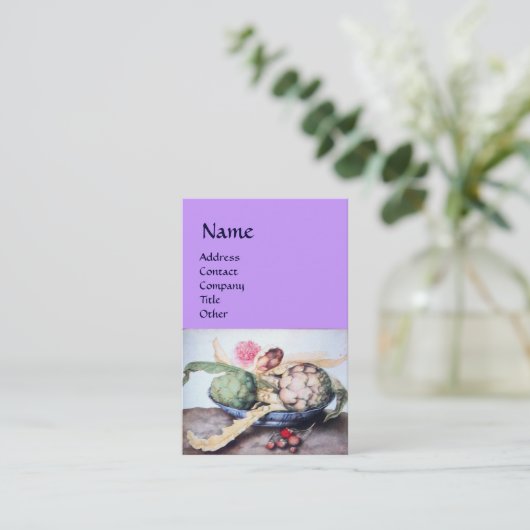 OBST, KÜNSTLER, ROSE, STRAWBERRIES Lilac Visitenkarte (Stehend Vorderseite)