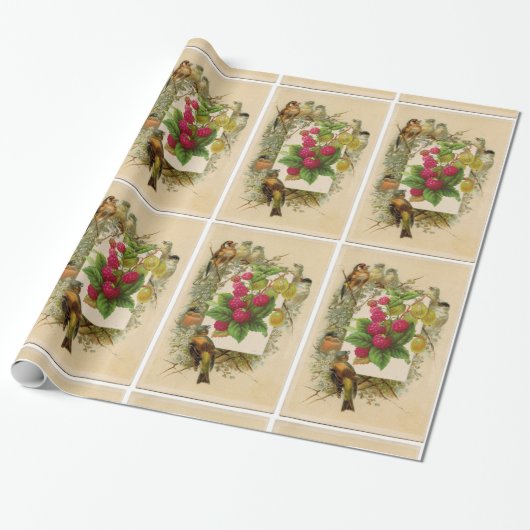 OBST/NATUR DER SAISON, VÖGEL UND RASPBERRIEN GESCHENKPAPIER (Ungerollt)