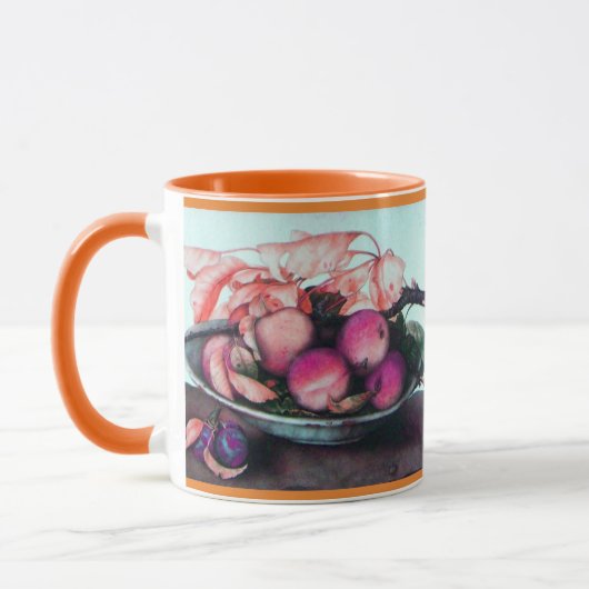 OBST Pfirsiche, Pflaumen, Blätter, die noch leben Tasse (Links)