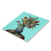 OBST/TULIPS DER SAISON IN VASE UND PEAR Aquamarin  Fliese (Seite)