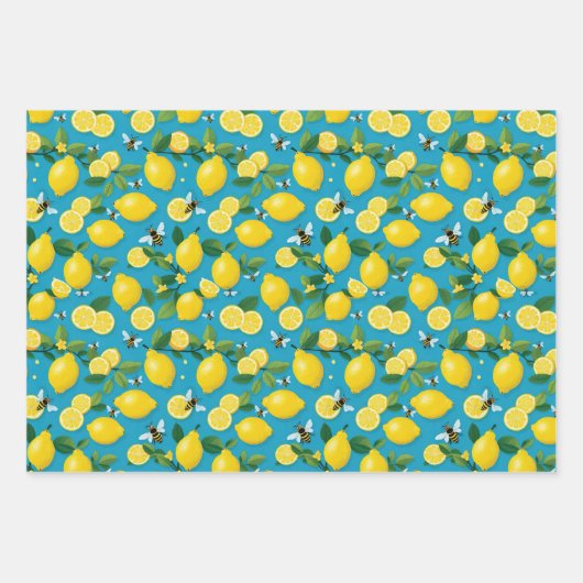 Obst und Bienen Wassermelonen Zitronen und Rasberr Geschenkpapier Set (Vorderseite 2)