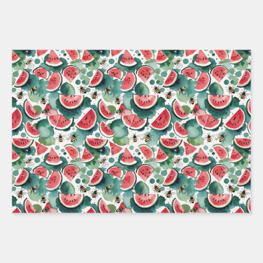 Obst und Bienen Wassermelonen Zitronen und Rasberr Geschenkpapier Set (Vorderseite)