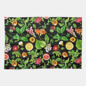 Obst- und Blätter-Muster auf schwarz Geschirrtuch (Horizontal)