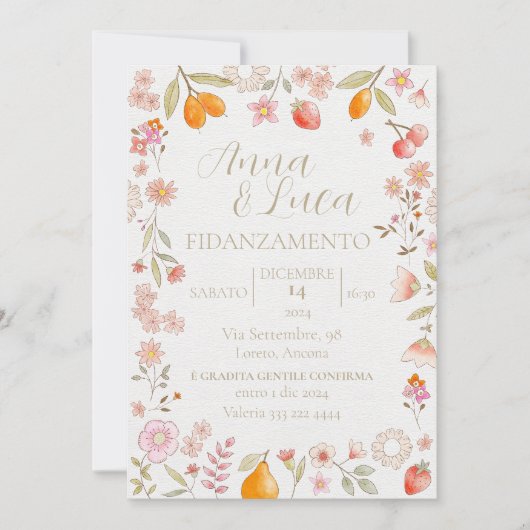 Obst und Blume Weißer Hintergrund Einladung (Vorderseite)