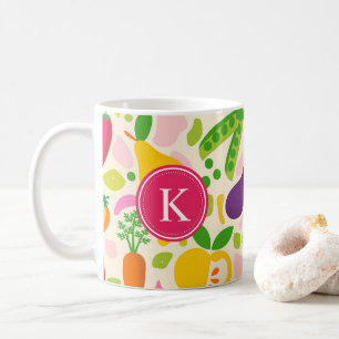 Obst und Gemüse aus roten Monogramm Kaffeetasse