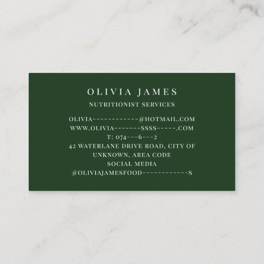 Obst und Gemüse Bauer Ernährung Diätetiker Visitenkarte (Rückseite)