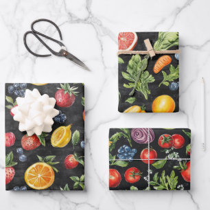 Obst und Gemüse Chalk Zeichnend Speisegeschenk Geschenkpapier Set