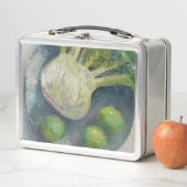 Obst und Gemüse Fenchelgrenzen auf Blauer Platte Metall Brotdose (Beispiel)