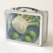 Obst und Gemüse Fenchelgrenzen auf Blauer Platte Metall Brotdose (Vorderseite)