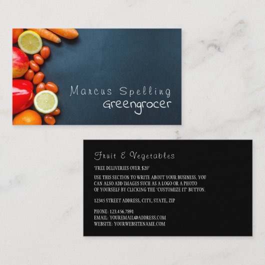 Obst und Gemüse, Grünfutter Visitenkarte (Vorne/Hinten)