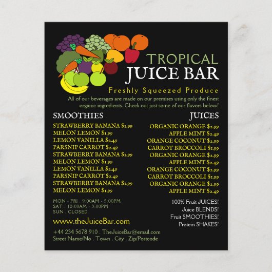 Obst und Gemüse, Juice-Bar Flyer (Vorne)
