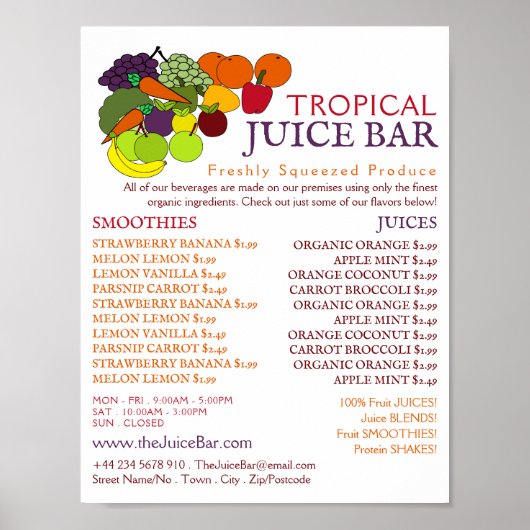 Obst und Gemüse, Juice-Bar Poster (Vorne)