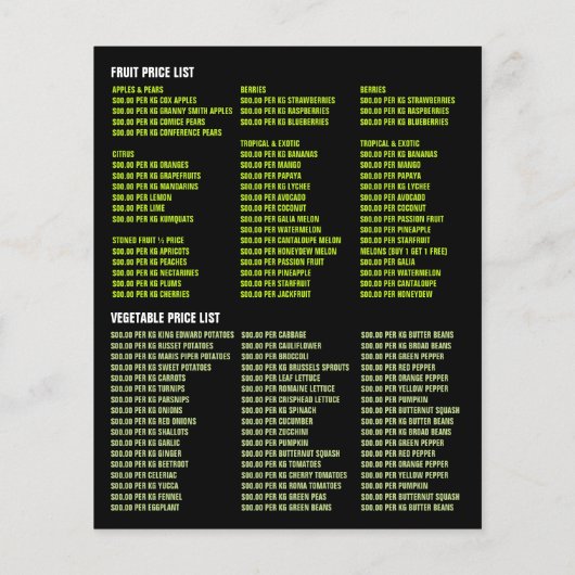 Obst und Gemüse, Lebensmittelgroßhändler Flyer (Hinten)