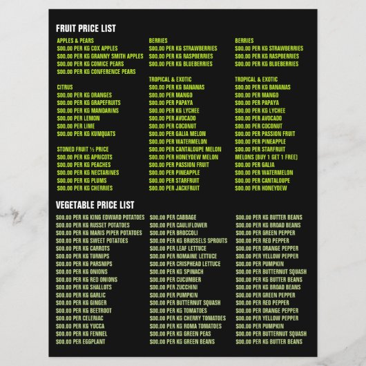 Obst und Gemüse, Lebensmittelgroßhändler Flyer (Hinten)