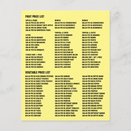 Obst und Gemüse, Lebensmittelwerbung Flyer (Hinten)