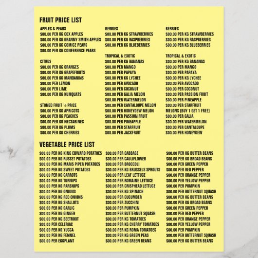 Obst und Gemüse, Lebensmittelwerbung Flyer (Hinten)