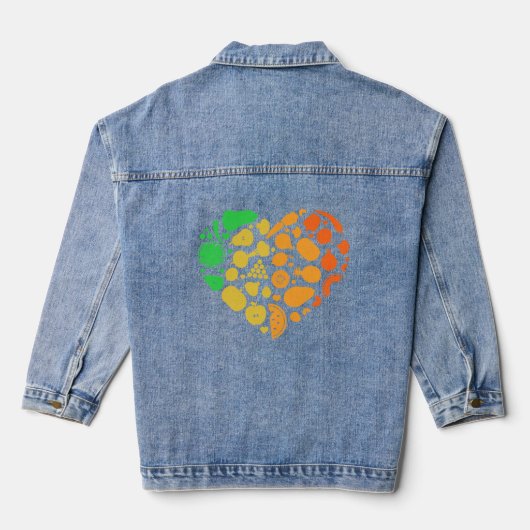 Obst- und Gemüseherz - Großes Veganes Geschenk Jeansjacke (Rückseite)