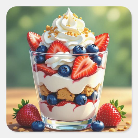 Obst- und Joghurt-Parfait Quadratischer Aufkleber (Vorderseite)