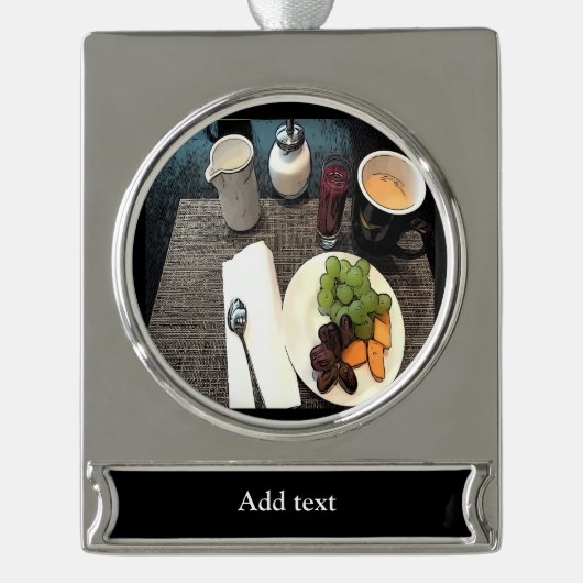 Obst und Keramik Banner-Ornament Silber (Vorderseite)