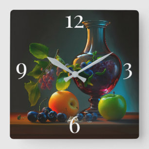 Obst und Vase Stillleben Quadratische Wanduhr