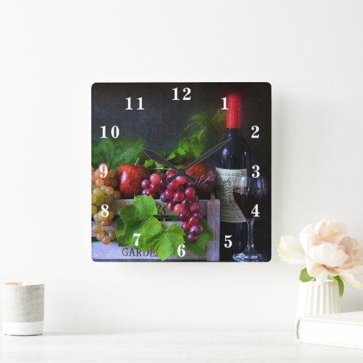 Obst und Wein Quadratische Wanduhr (Zuhause)