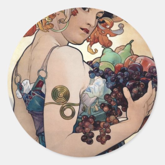 Obst von Alfons Mucha 1897 Runder Aufkleber (Vorderseite)
