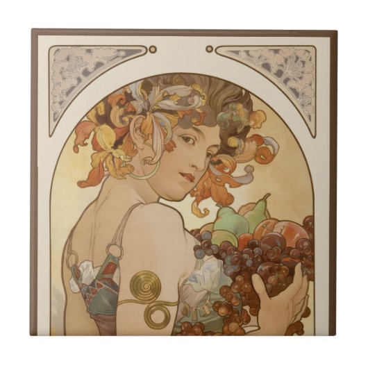 Obst von Alphonse Mucha, Vintage Art Nouveau Fliese (Vorderseite)