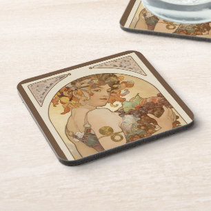 Obst von Alphonse Mucha, Vintage Art Nouveau Getränkeuntersetzer