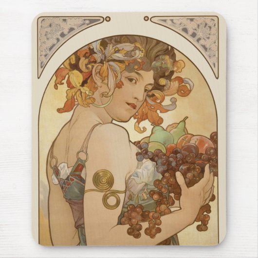 Obst von Alphonse Mucha, Vintage Art Nouveau Mousepad (Vorne)