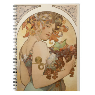 Obst von Alphonse Mucha, Vintage Art Nouveau Notizblock
