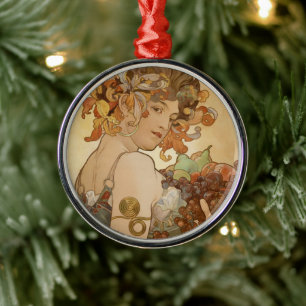 Obst von Alphonse Mucha, Vintage Art Nouveau Ornament Aus Metall