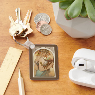 Obst von Alphonse Mucha, Vintage Art Nouveau Schlüsselanhänger