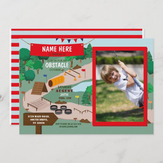 Obstacle Course Birthday Boys Foto Adventure Park Einladung (Vorne/Hinten)