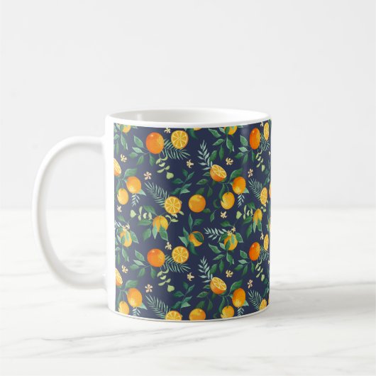 Obstangen mit tropischen Blätter und Blume Kaffeetasse (Links)