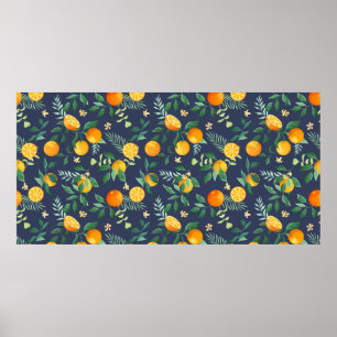 Obstangen mit tropischen Blätter und Blume Poster