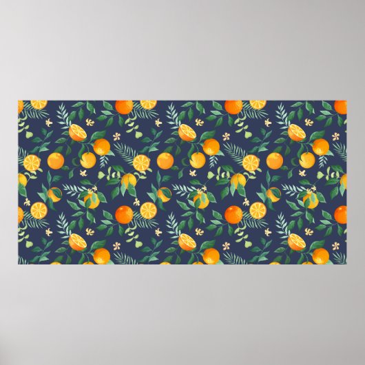 Obstangen mit tropischen Blätter und Blume Poster (Vorne)