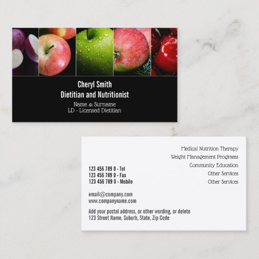Obstapfel Collage Foto gesundes Bio Essen Visitenkarte (Vorne/Hinten)