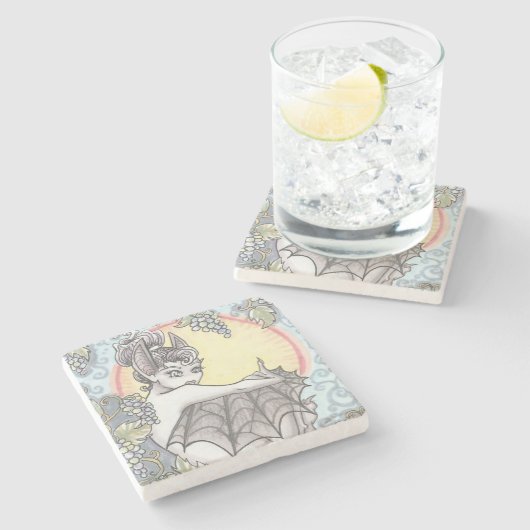 Obstbat Faible Trauben Fantasy Art Stone Untersetz Steinuntersetzer (Seitenansicht)