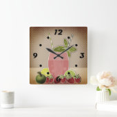 Obstcocktail Erdbeere ApfelZitrone Limon Retro Quadratische Wanduhr (Zuhause)