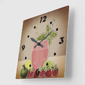 Obstcocktail Erdbeere ApfelZitrone Limon Retro Quadratische Wanduhr (Winkel)