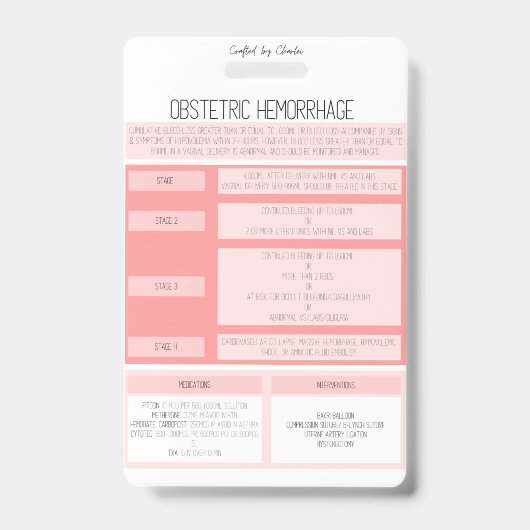 Obstetric Hemorrhage Reference Nurse Badge Ausweis (Vorderseite)