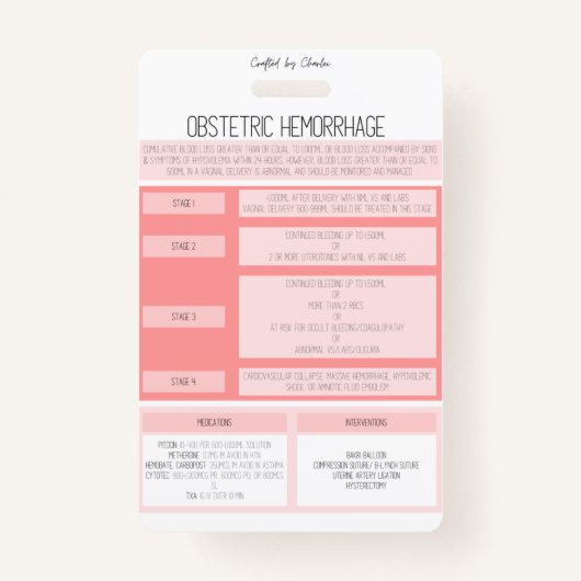 Obstetric Hemorrhage Reference Nurse Badge Ausweis (Vorderseite)