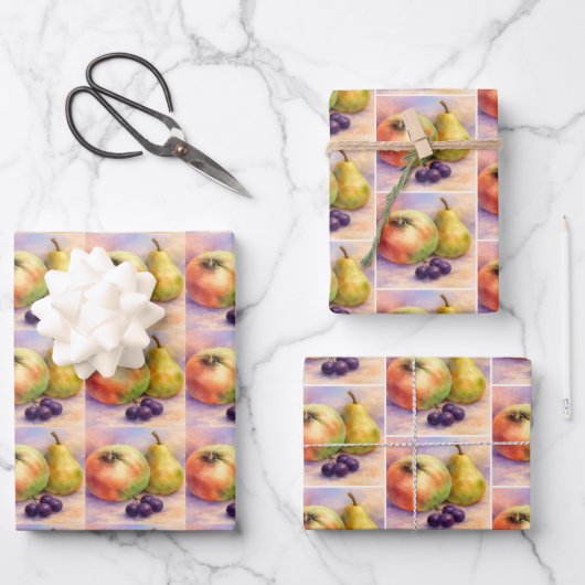 Obstgarten Geschenkverpackung | Äpfel- und Birnen- Geschenkpapier Set (Vorderseite)