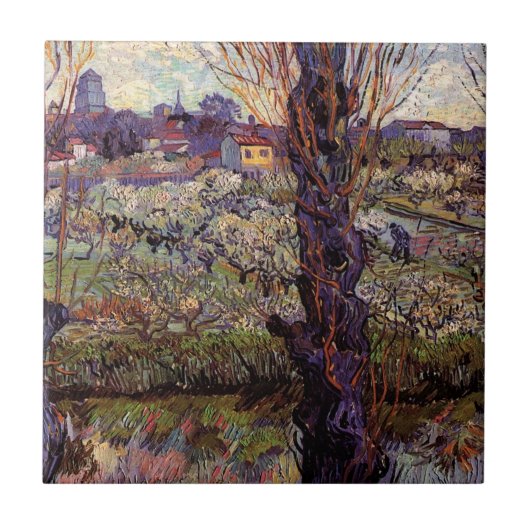 Obstgarten in Blossom, Arles von Vincent van Gogh Fliese (Vorderseite)