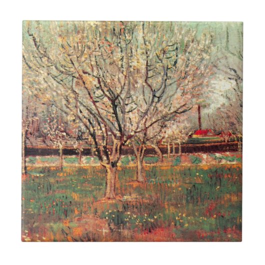 Obstgarten in Blossom, Pflaumen von Vincent van Go Fliese (Vorderseite)