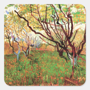 Obstgarten in Blüte von Vincent van Gogh Quadratischer Aufkleber