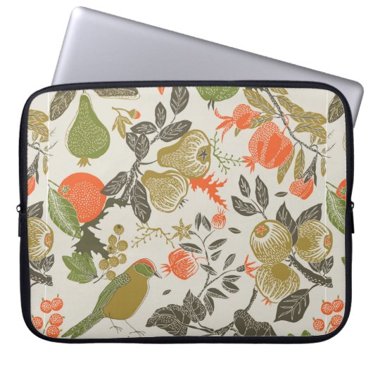 Obstgarten mit Vogel. nahtloses Muster Laptopschutzhülle (Vorderseite)