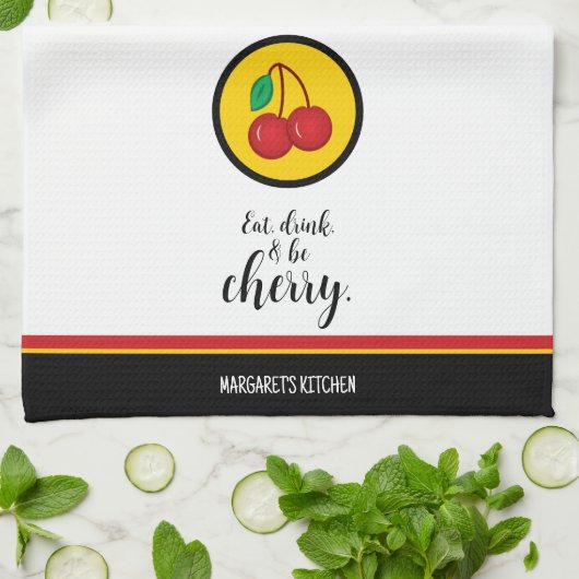 Obstkirschen Rot Gelb Einfache Sonne Geschirrtuch (Gefaltet)